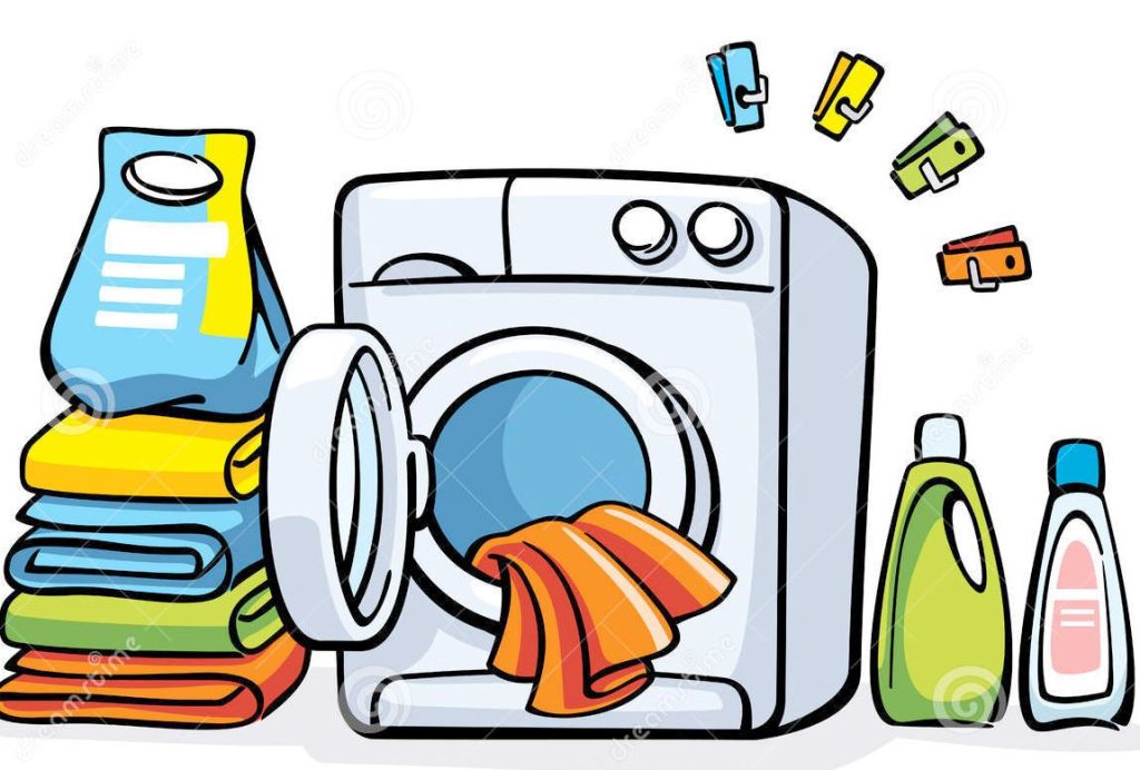 cartoon washer with clothes hanging out