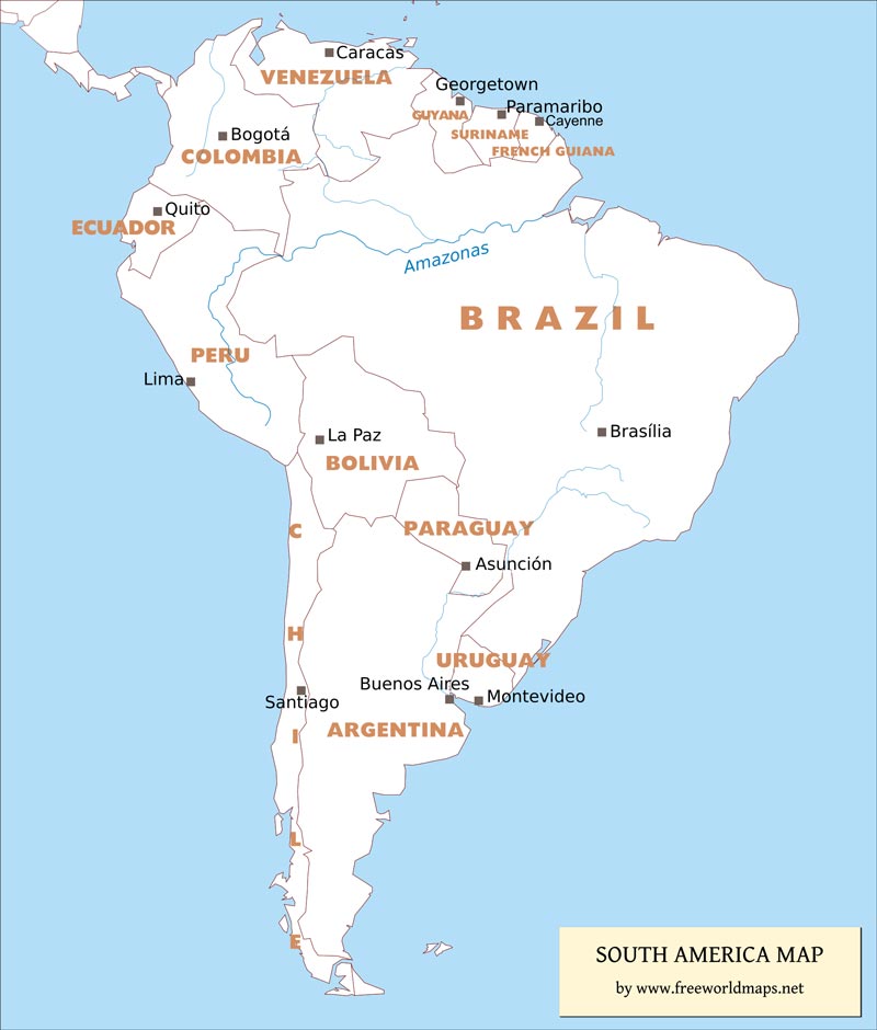 detailed map of South America