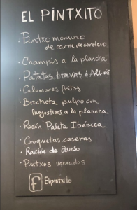 Menu of Spanish restaurant