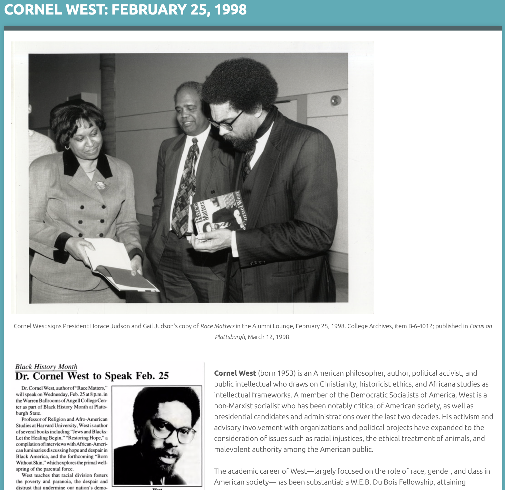 Omeka ASWR page of Cornel West: February 25, 1998