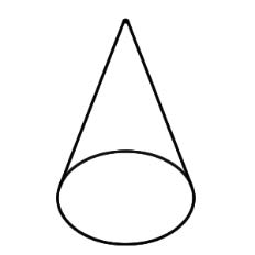 Transparent form of a solid figure with a single circular base and a round, smooth face that diminishes to a single point.