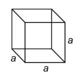 Solid form of a six-sided polyhedron that has congruent squares as faces, with each side labeled with length a.