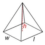 Solid form of a polyhedron with a polygonal base and a collection of triangular faces that meet at a point, with side length of l, width by w, and height of h.