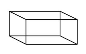 Transparent form of a polyhedron that has three pairs of congruent, rectangular, parallel faces.