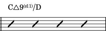 Staff showing 5 chord symbols