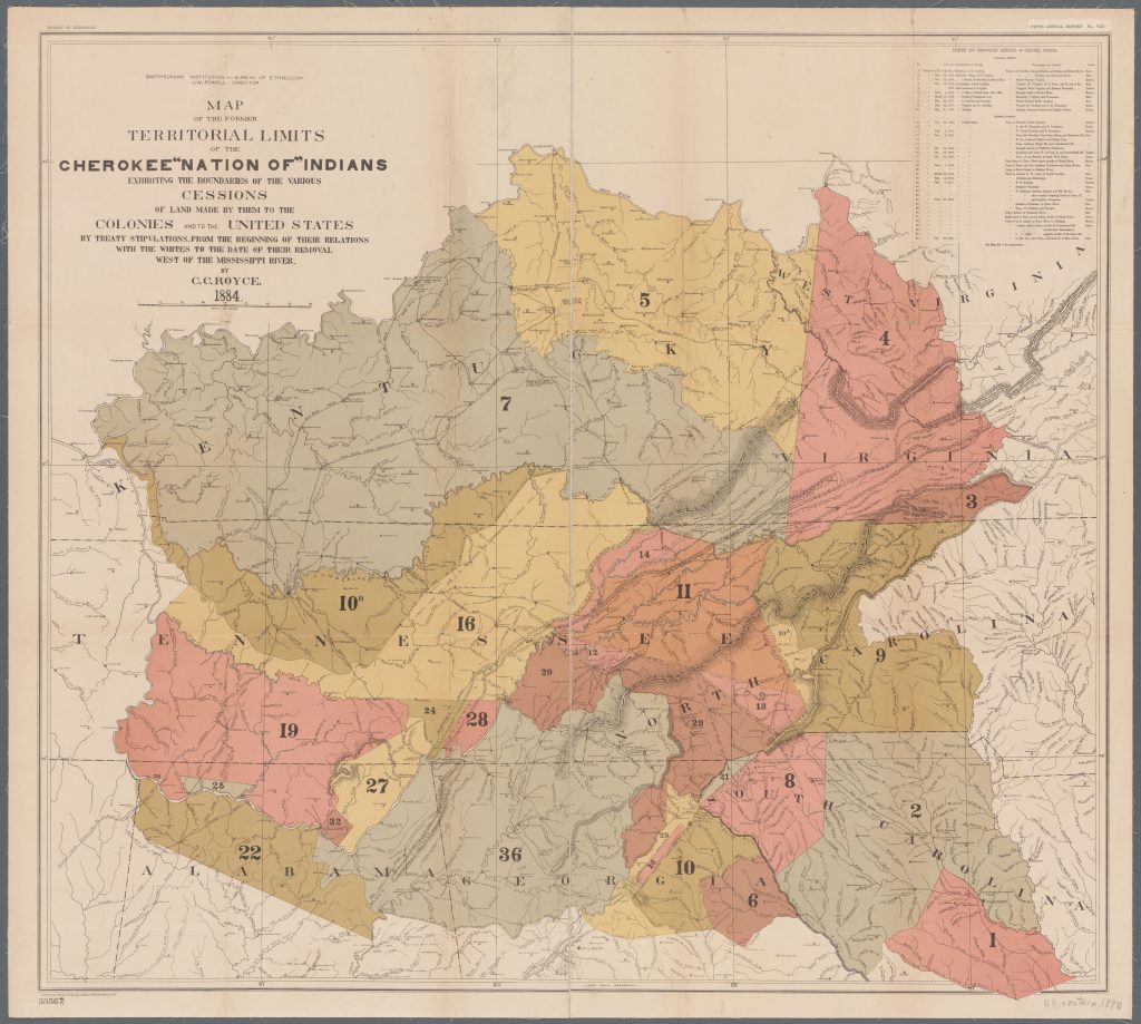 Map of the former territorial limits of the Cherokee Nation
