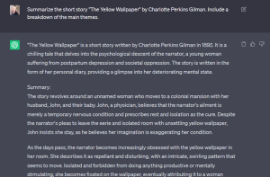 Image of "Yellow Wallpaper Summary" chat with ChatGPT