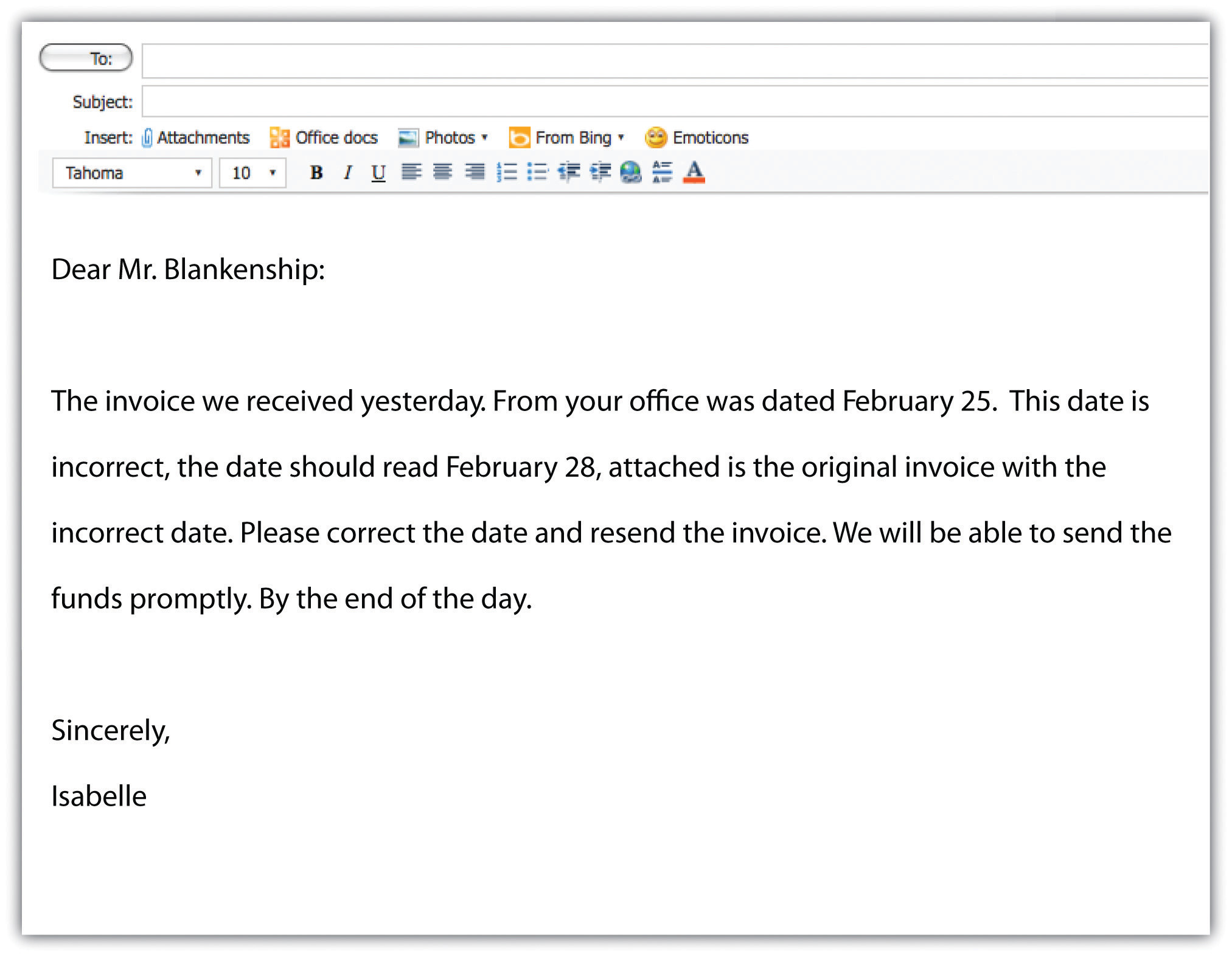 A sample e-mail: 