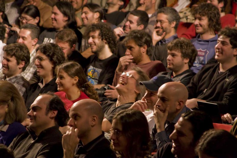 Audience enjoy Stallman's jokes.