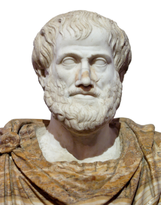 A white marble bust of the philosopher Aristotle.