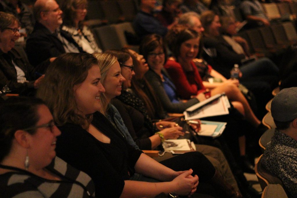Row of audience laughing at something Chelsea said Portland Creative Conference 2015 (photo by David Loitz).