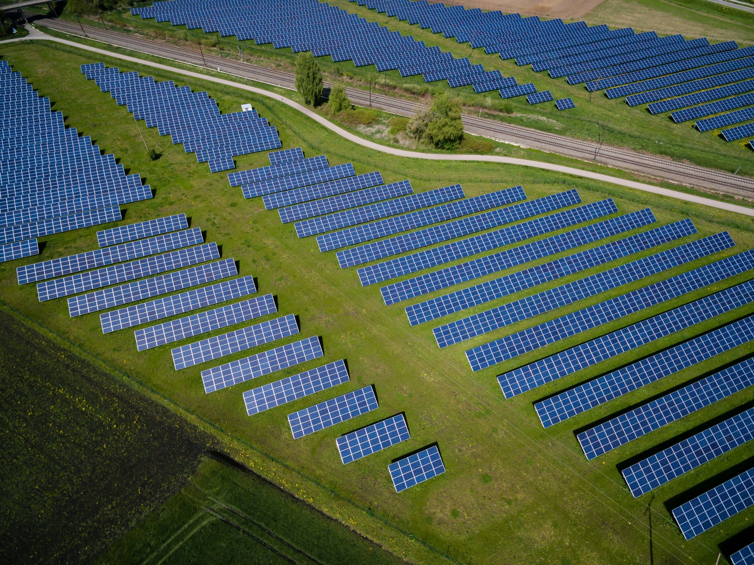 Ground-mounted solar panels.