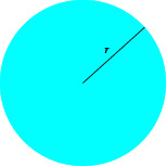 The image shows a blue circle with the radius, r, indicated