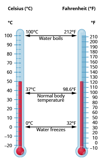 A comparison of Celsius and Fahrenheit thermometers.