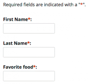 Form showing mandatory fields with an asterisk