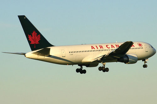Photo of the Gimli Glider an airplane with two engines by Air Canada with a red maple leaf on the tail