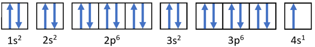 Orbital filling diagram for potassium