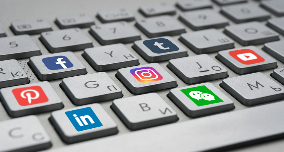 Keyboard with social media logos on the keys