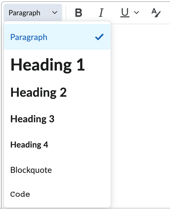 Brightspace editor text format menu