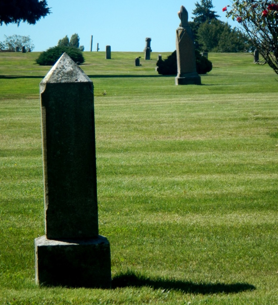 Figure 15.13 Evidence of creep (tilted grave markers) at a cemetery in Nanaimo, BC [SE]