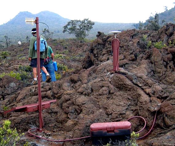 Photograph of a GPS unit installed at Hualalai volcano, Hawaii