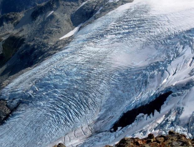 Figure 16.14 Crevasses on Overlord Glacier in the Whistler area, B.C. [Isaac Earle, used with permission]