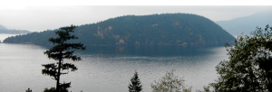 Figure 16.24 Bowyer Island, a drumlin in Howe Sound, B.C. Ice flow was from right to left. [SE]