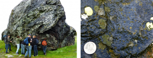 Figure 7.18 Franciscan Complex blueschist rock exposed north of San Francisco. The blue colour of rock is due to the presence of the amphibole mineral glaucophane. [SE]