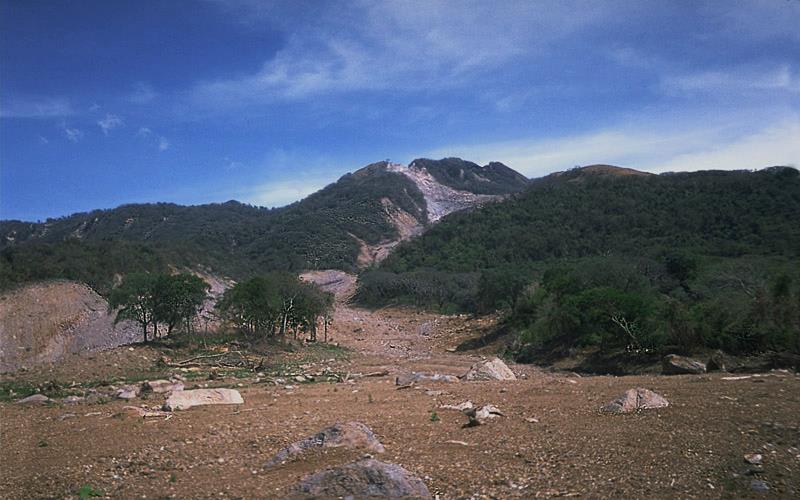 Photograph of Part of the path of the lahar from Casita Volcano, October 30, 1998.